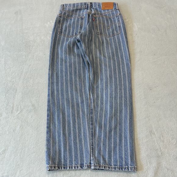 Levis 501 BIG E Conductor Pinstripe Jeans Womens 26x26 Straight Leg Button Fly - Picture 2 of 16